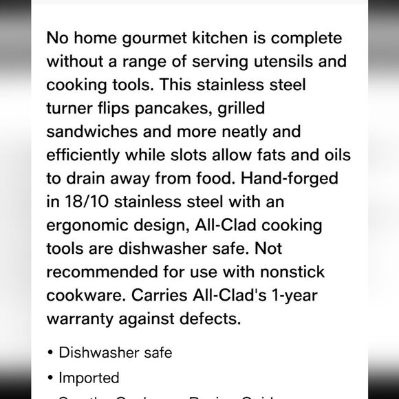 All-Clad Stainless Steel Large Slotted Turner - Picture 5 of 7